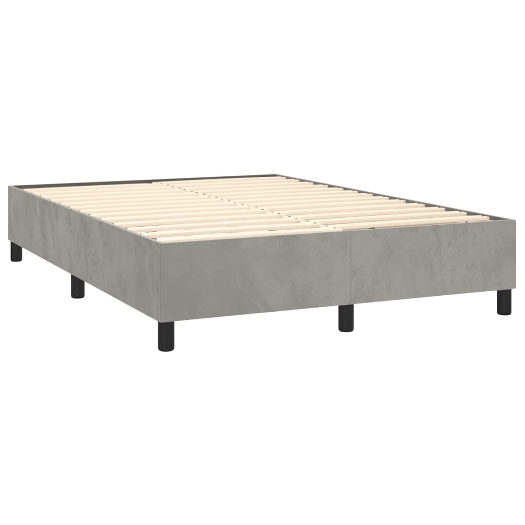 vidaXL Cama box spring c/ colchão/LED 140x200 cm veludo cinzento-claro