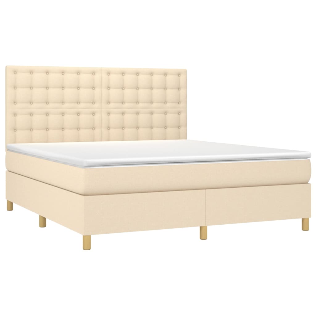 vidaXL Cama box spring c/ colchão e LED 160x200 cm tecido cor creme