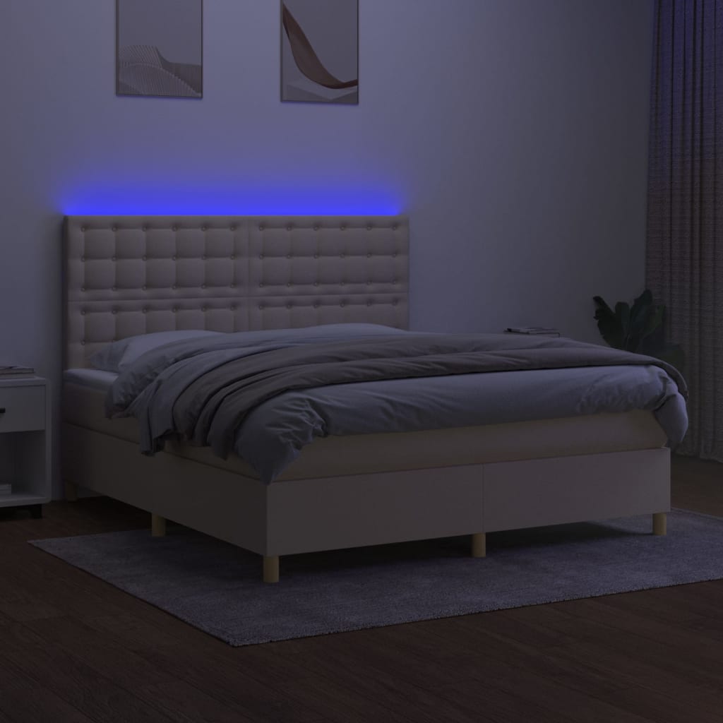 vidaXL Cama box spring c/ colchão e LED 160x200 cm tecido cor creme