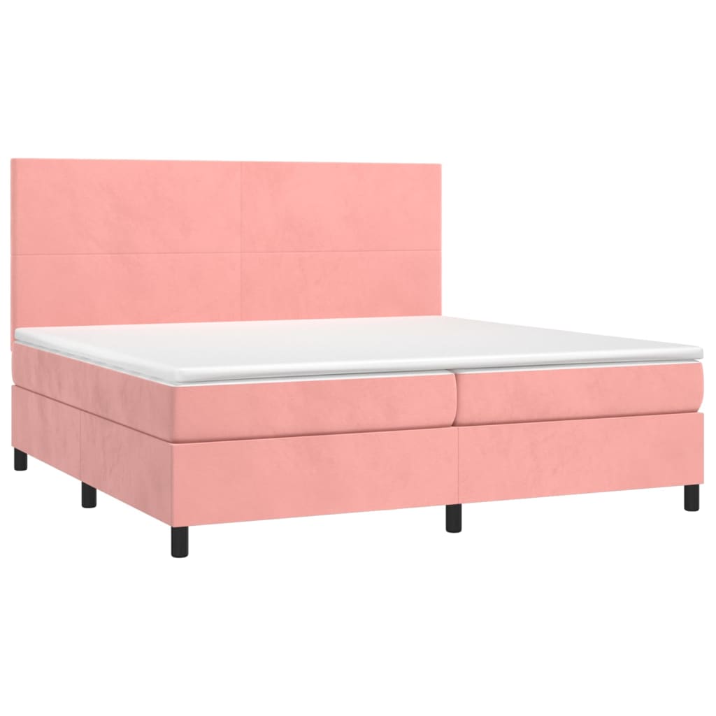 vidaXL Cama box spring c/ colchão/LED 200x200 cm veludo rosa