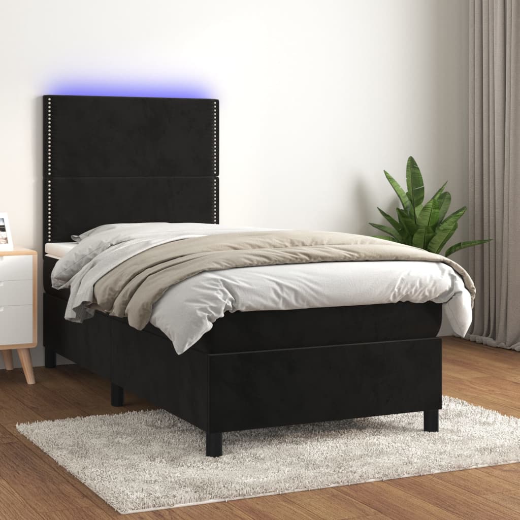 vidaXL Cama box spring c/ colchão/LED 100x200 cm veludo preto