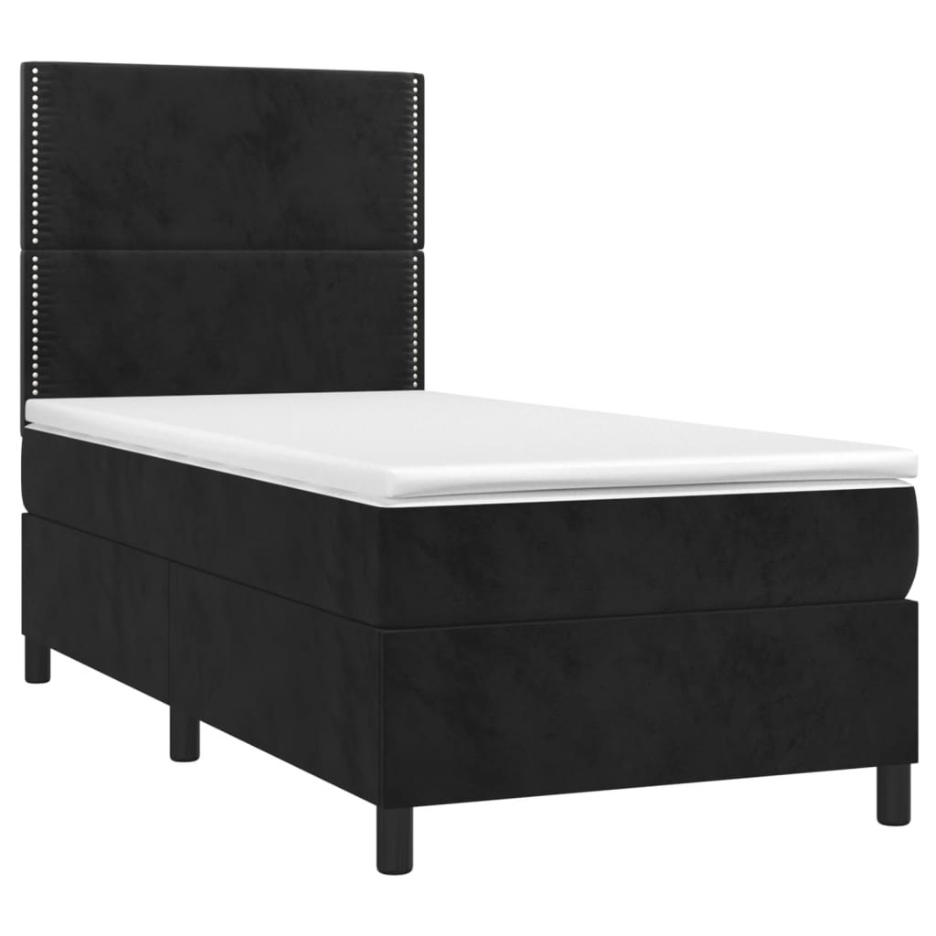 vidaXL Cama box spring c/ colchão/LED 100x200 cm veludo preto