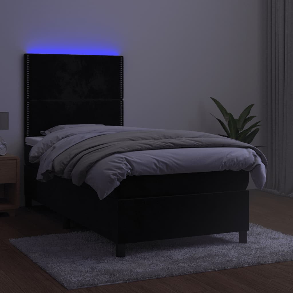 vidaXL Cama box spring c/ colchão/LED 100x200 cm veludo preto