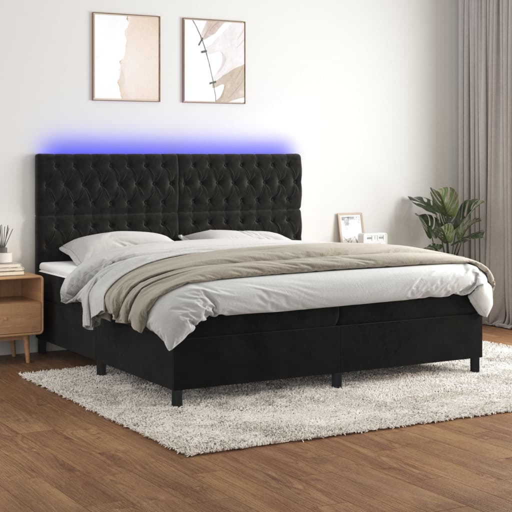 vidaXL Cama box spring c/ colchão/LED 200x200 cm veludo preto