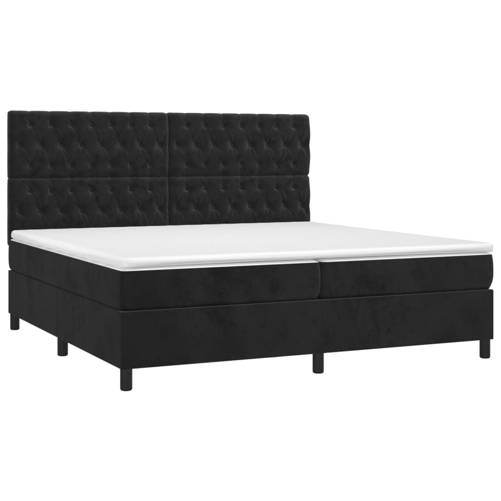 vidaXL Cama box spring c/ colchão/LED 200x200 cm veludo preto