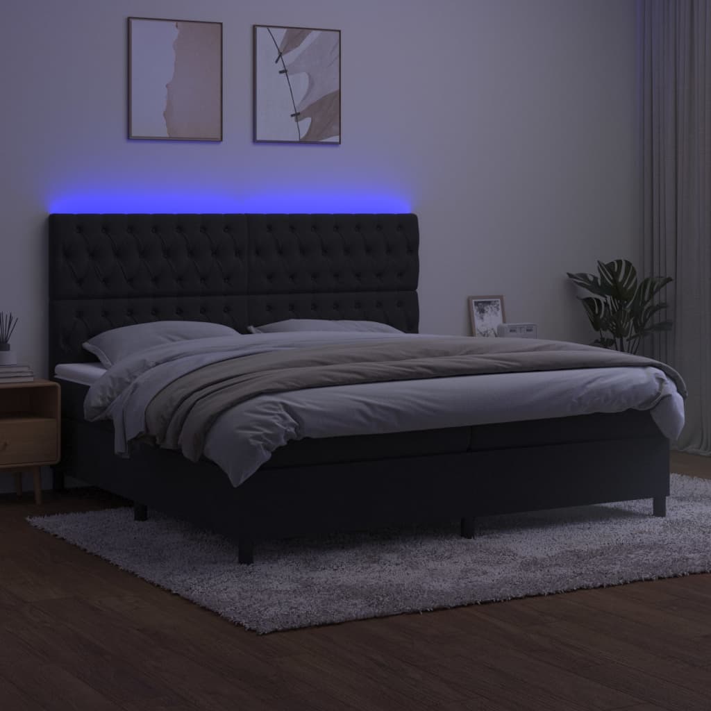 vidaXL Cama box spring c/ colchão/LED 200x200 cm veludo preto