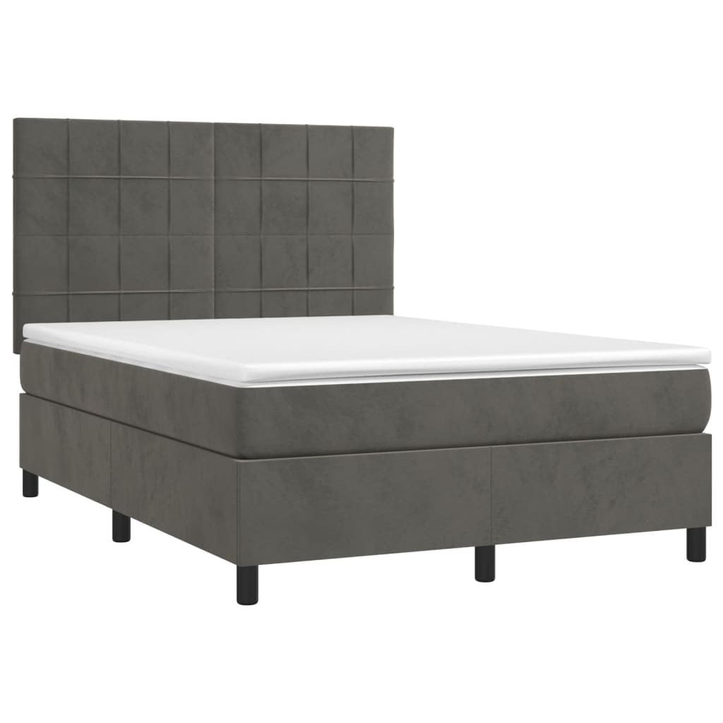 vidaXL Cama box spring c/ colchão/LED 140x200cm veludo cinzento-escuro