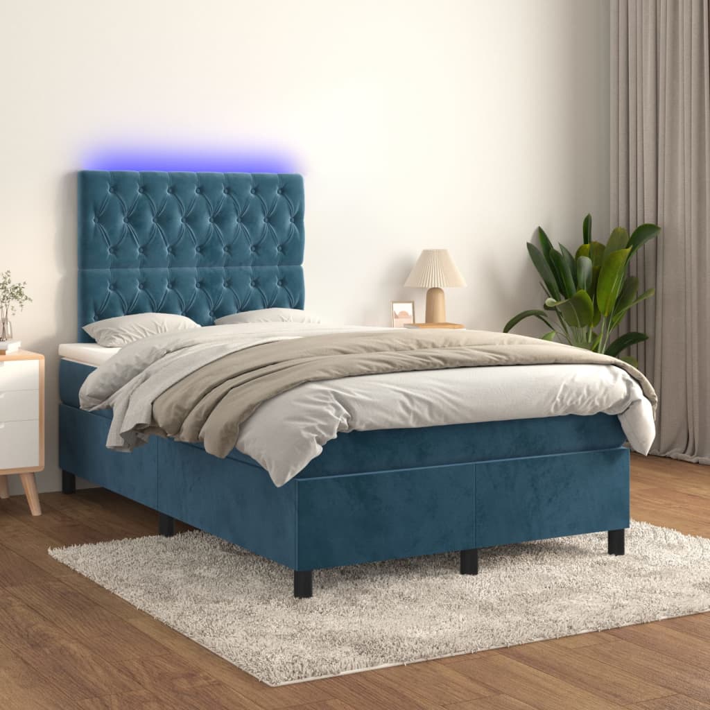 vidaXL Cama box spring c/ colchão/LED 120x200 cm veludo azul-escuro