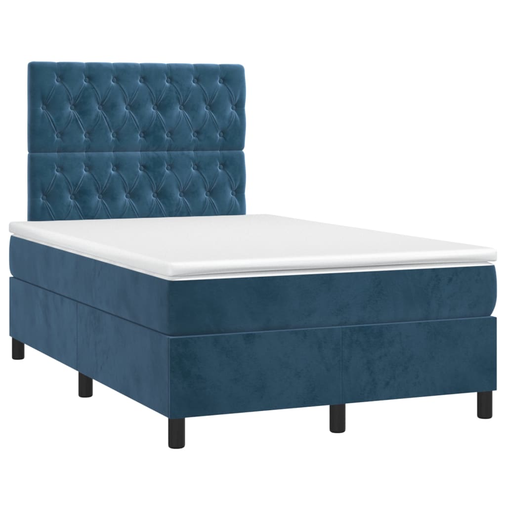 vidaXL Cama box spring c/ colchão/LED 120x200 cm veludo azul-escuro