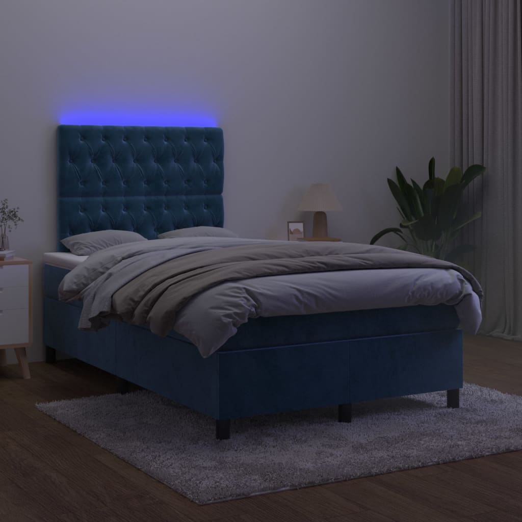 vidaXL Cama box spring c/ colchão/LED 120x200 cm veludo azul-escuro