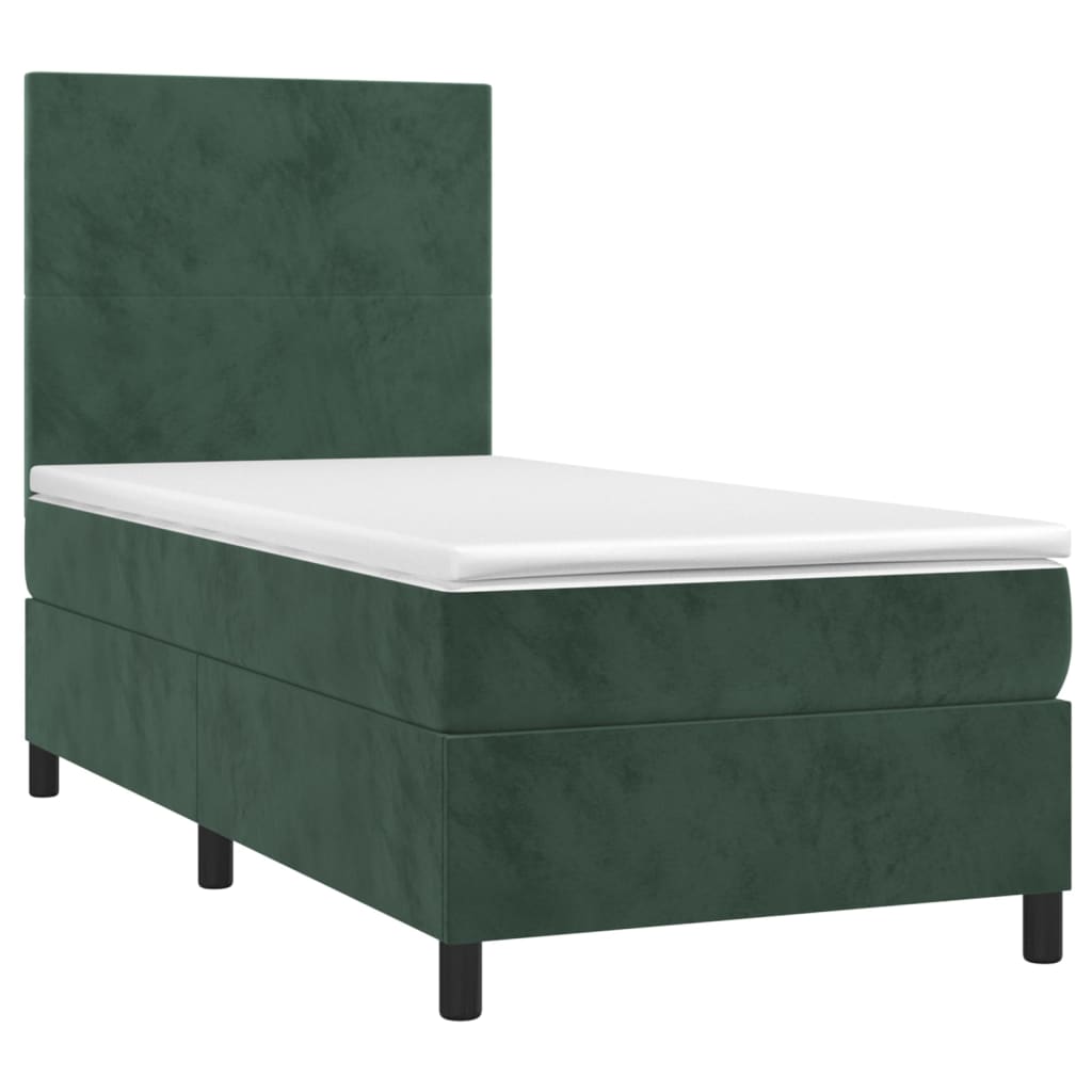 vidaXL Cama box spring c/ colchão/LED 90x200 cm veludo verde-escuro