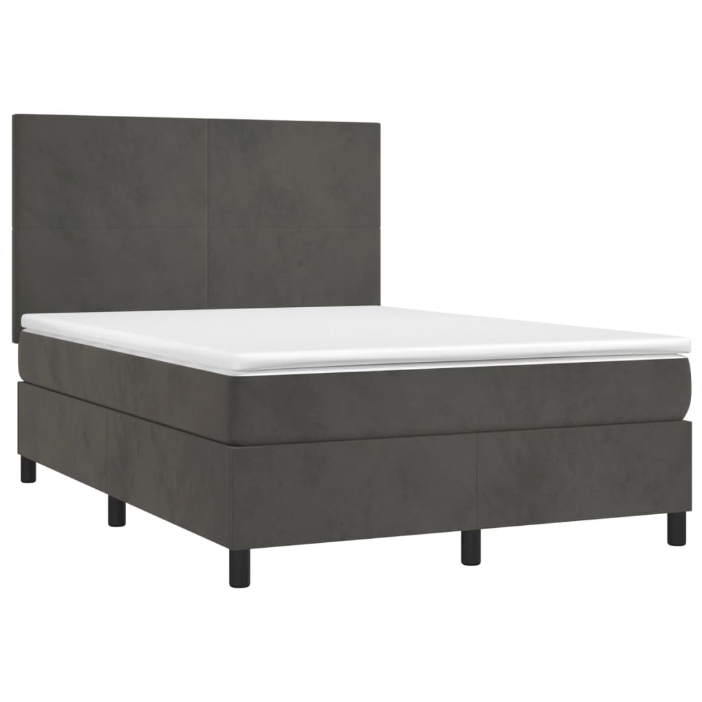 vidaXL Cama box spring c/ colchão/LED 140x190cm veludo cinzento-escuro