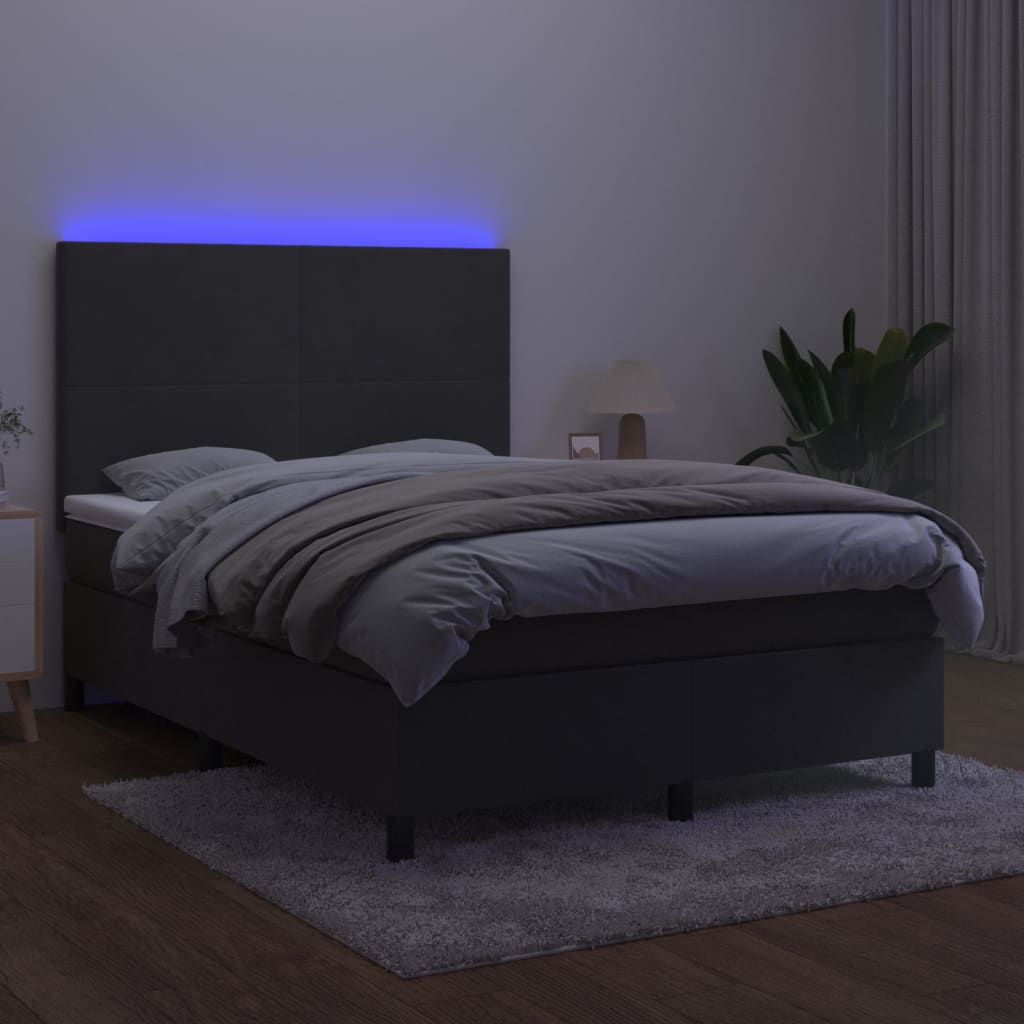 vidaXL Cama box spring c/ colchão/LED 140x190cm veludo cinzento-escuro