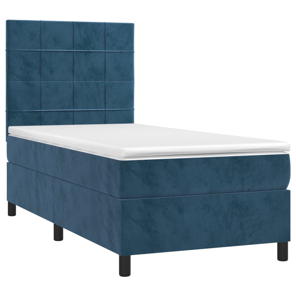 vidaXL Cama box spring c/ colchão/LED 90x200 cm veludo azul-escuro