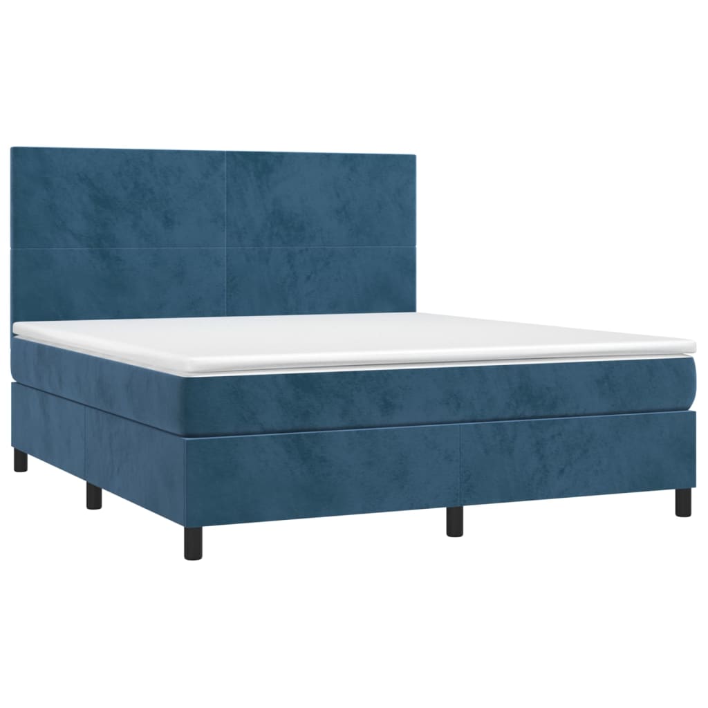 vidaXL Cama box spring c/ colchão/LED 180x200 cm veludo azul-escuro