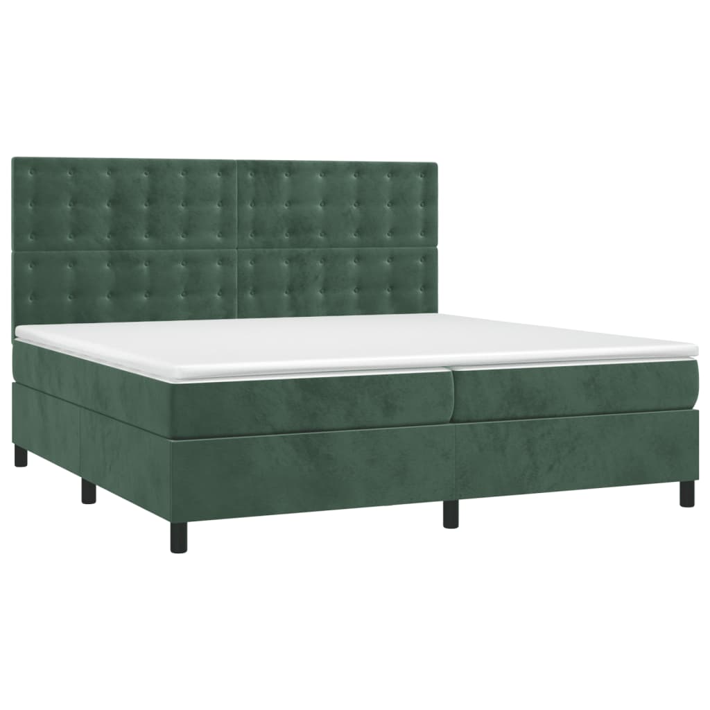 vidaXL Cama box spring c/ colchão/LED 200x200 cm veludo verde-escuro