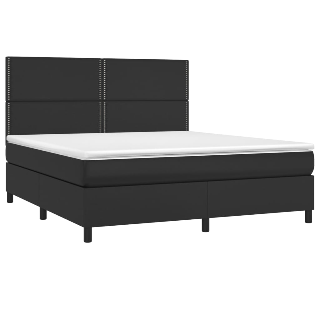 vidaXL Cama box spring c/ colchão/LED 180x200cm couro artificial preto