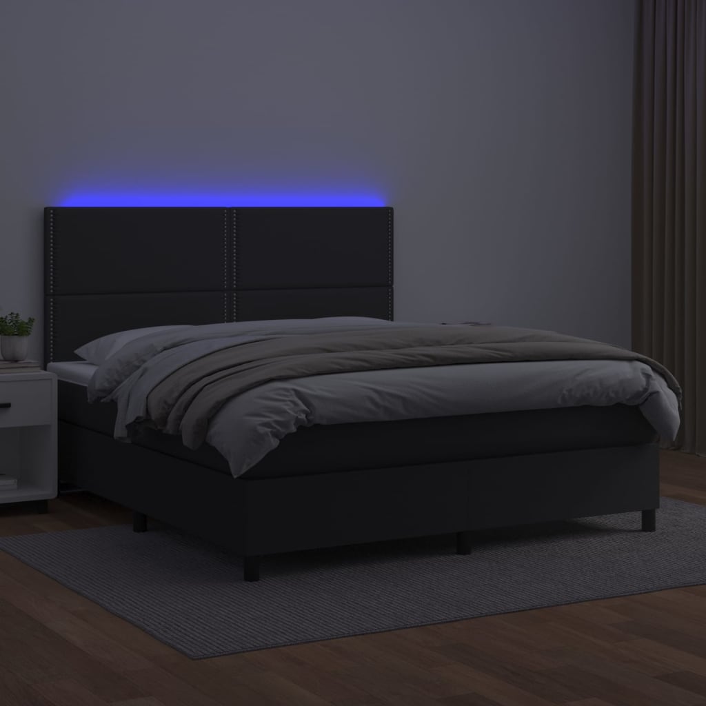 vidaXL Cama box spring c/ colchão/LED 180x200cm couro artificial preto