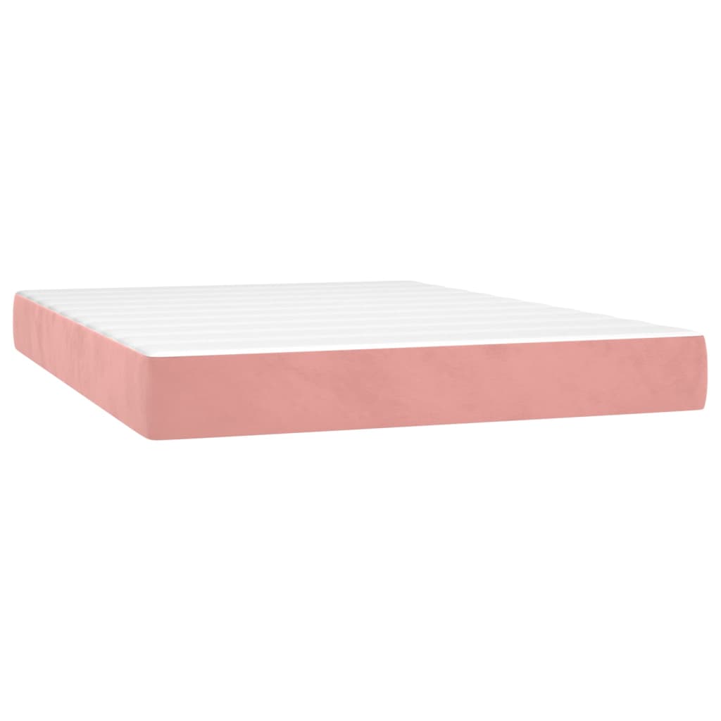 vidaXL Cama box spring c/ colchão/LED 140x190 cm veludo rosa