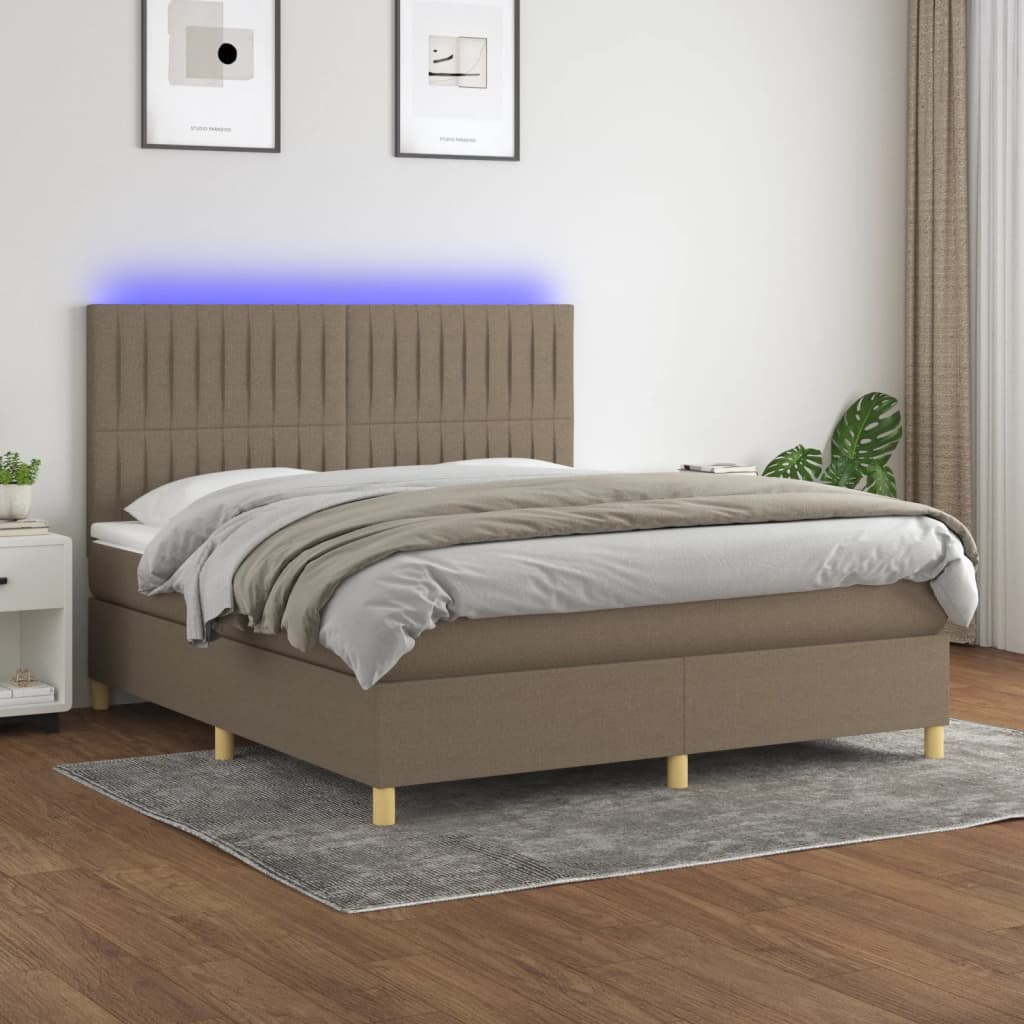 vidaXL Cama box spring colchão/LED 160x200 cm tecido cinza-acastanhado