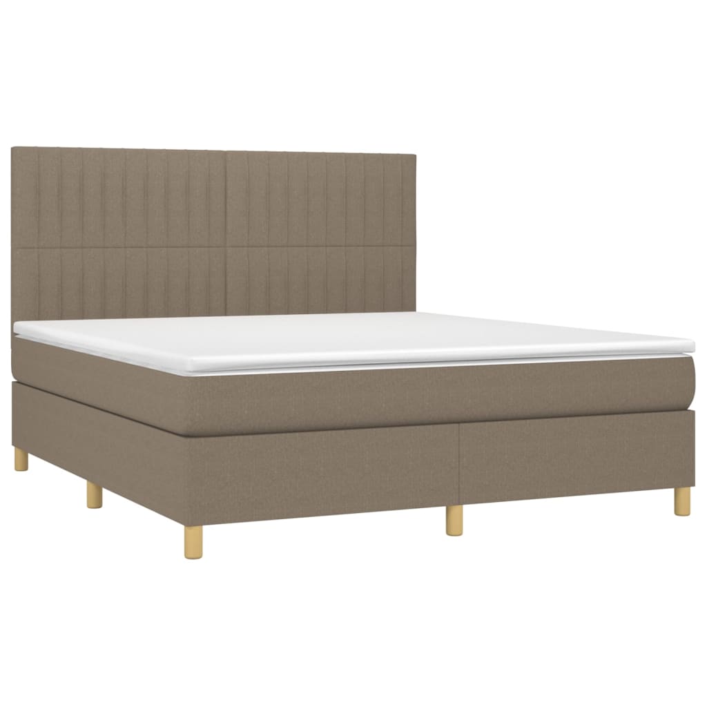 vidaXL Cama box spring colchão/LED 160x200 cm tecido cinza-acastanhado