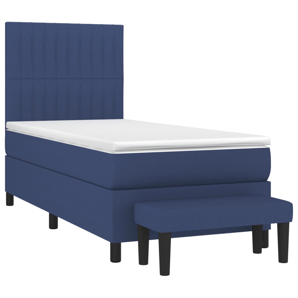 vidaXL Cama com molas/colchão 90x200 cm tecido azul