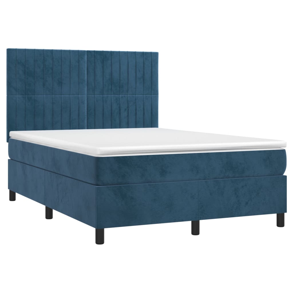 vidaXL Cama box spring c/ colchão/LED 140x190 cm veludo azul-escuro