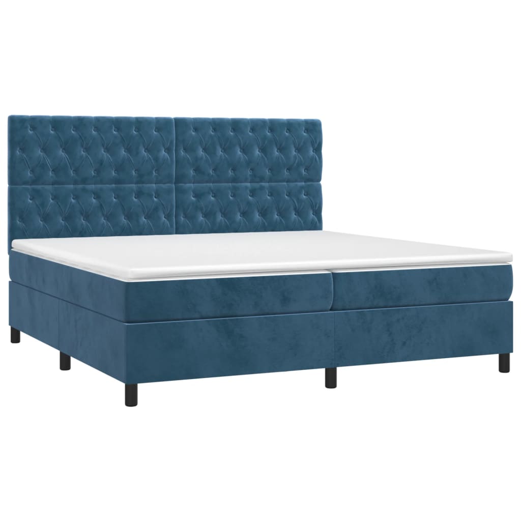 vidaXL Cama box spring c/ colchão/LED 200x200 cm veludo azul-escuro