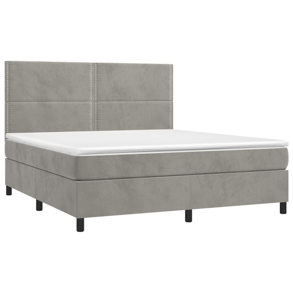 vidaXL Cama box spring c/ colchão/LED 180x200 cm veludo cinzento-claro