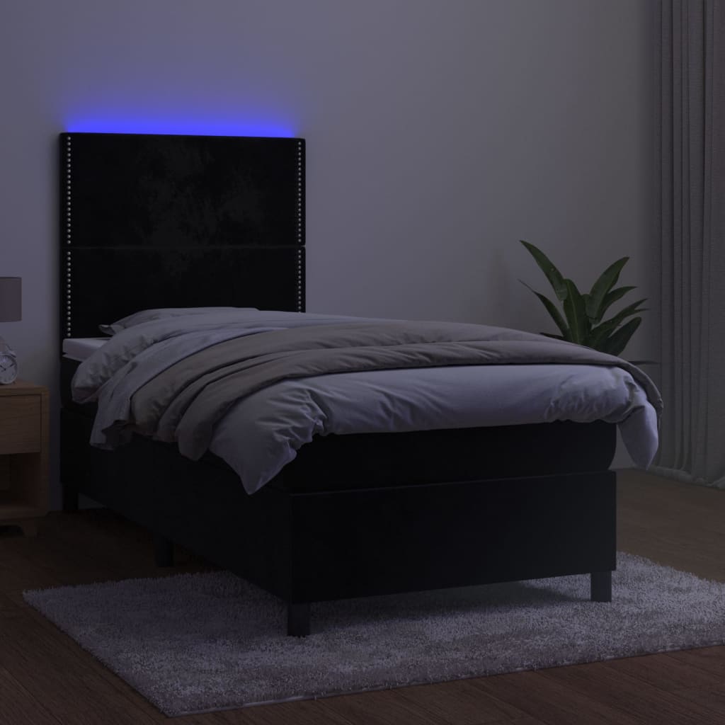 vidaXL Cama box spring c/ colchão/LED 90x190 cm veludo preto