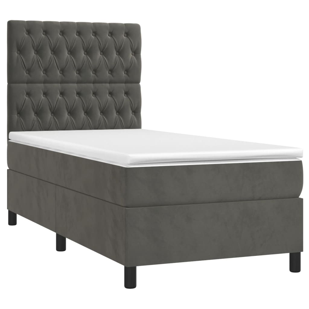 vidaXL Cama box spring c/ colchão/LED 90x190 cm veludo cinzento-escuro