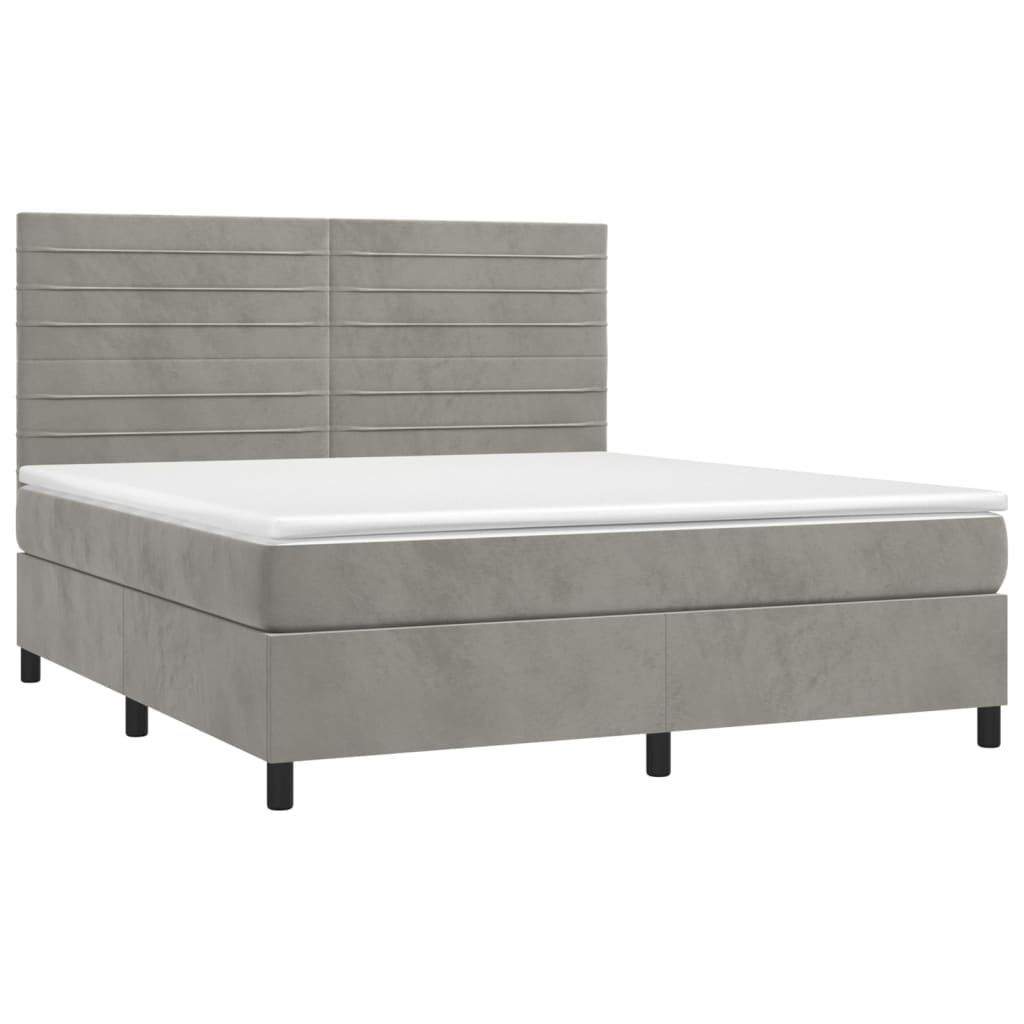 vidaXL Cama box spring c/ colchão/LED 160x200 cm veludo cinzento-claro