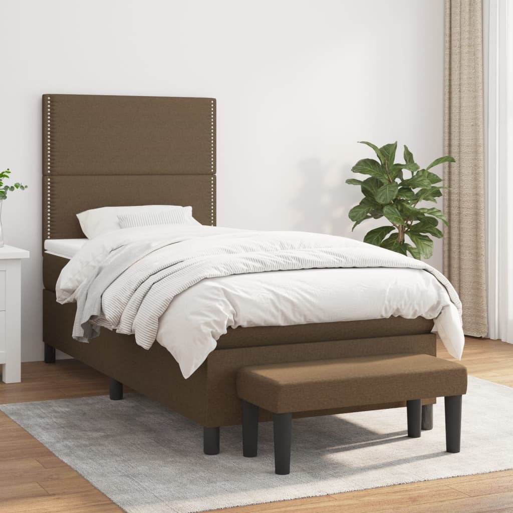 vidaXL Cama com molas/colchão 90x190 cm tecido castanho-escuro