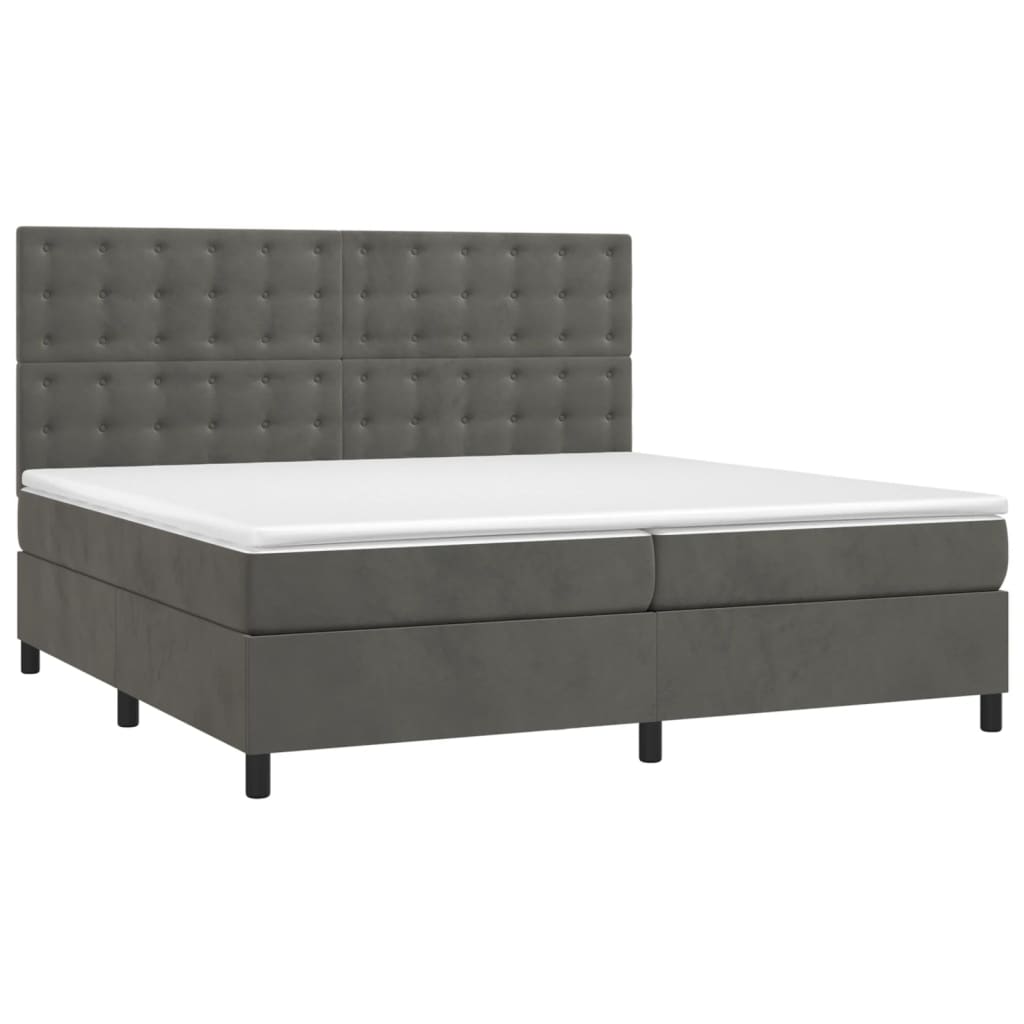 vidaXL Cama box spring c/ colchão/LED 200x200cm veludo cinzento-escuro