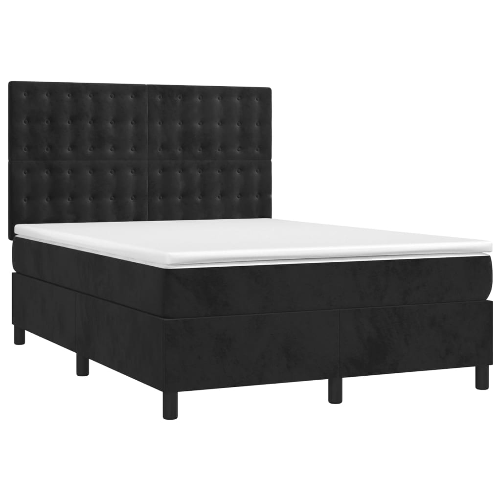 vidaXL Cama box spring c/ colchão/LED 140x200 cm veludo preto