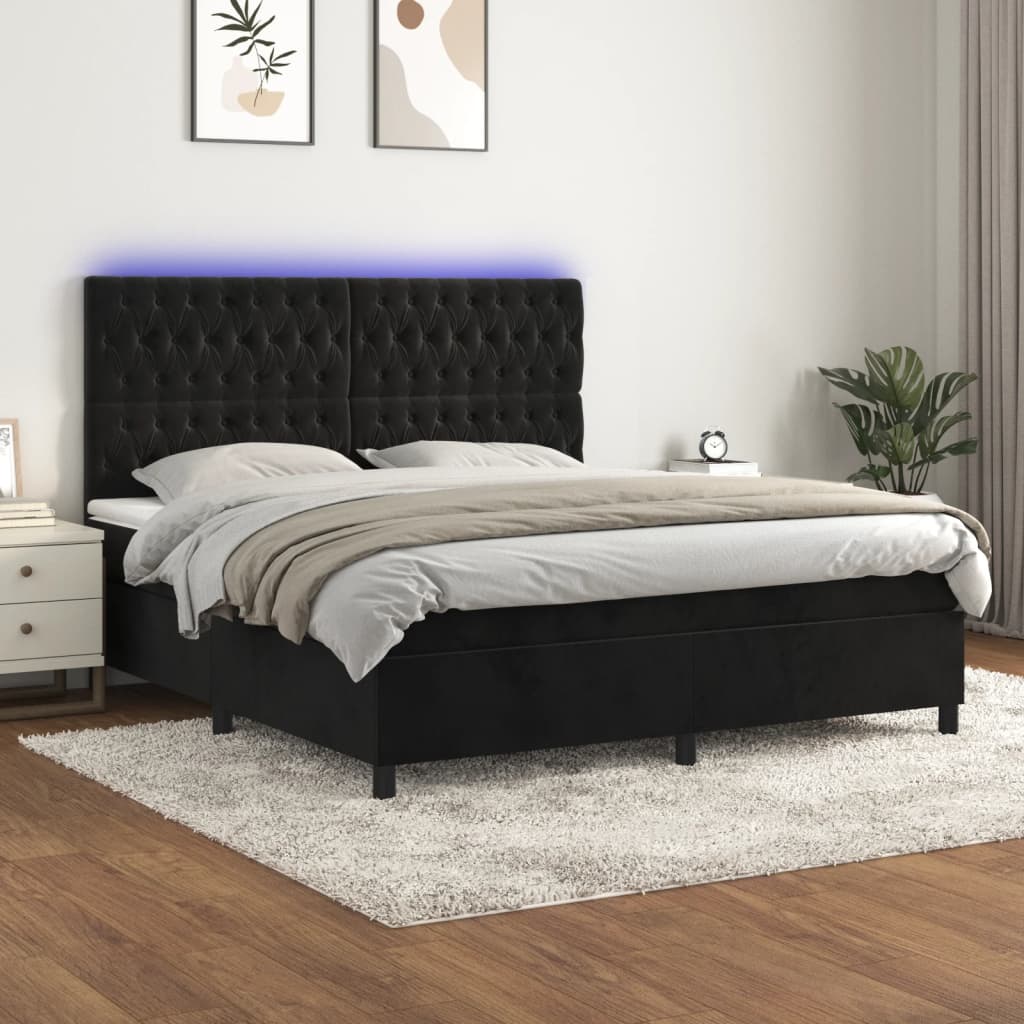 vidaXL Cama box spring c/ colchão/LED 180x200 cm veludo preto