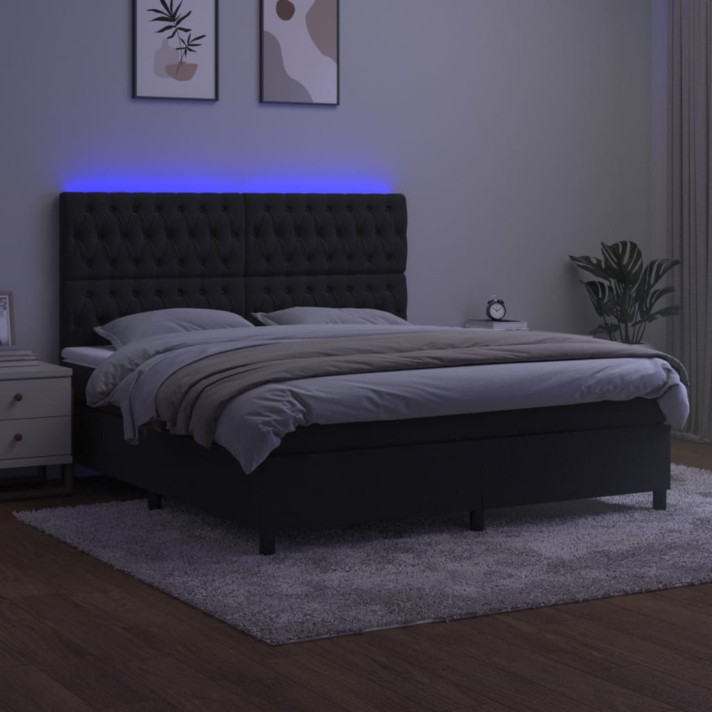 vidaXL Cama box spring c/ colchão/LED 180x200 cm veludo preto