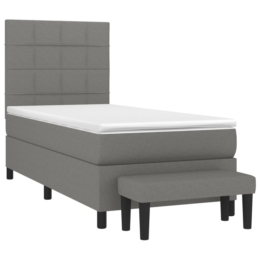 vidaXL Cama com molas/colchão 90x190 cm tecido cinza-escuro