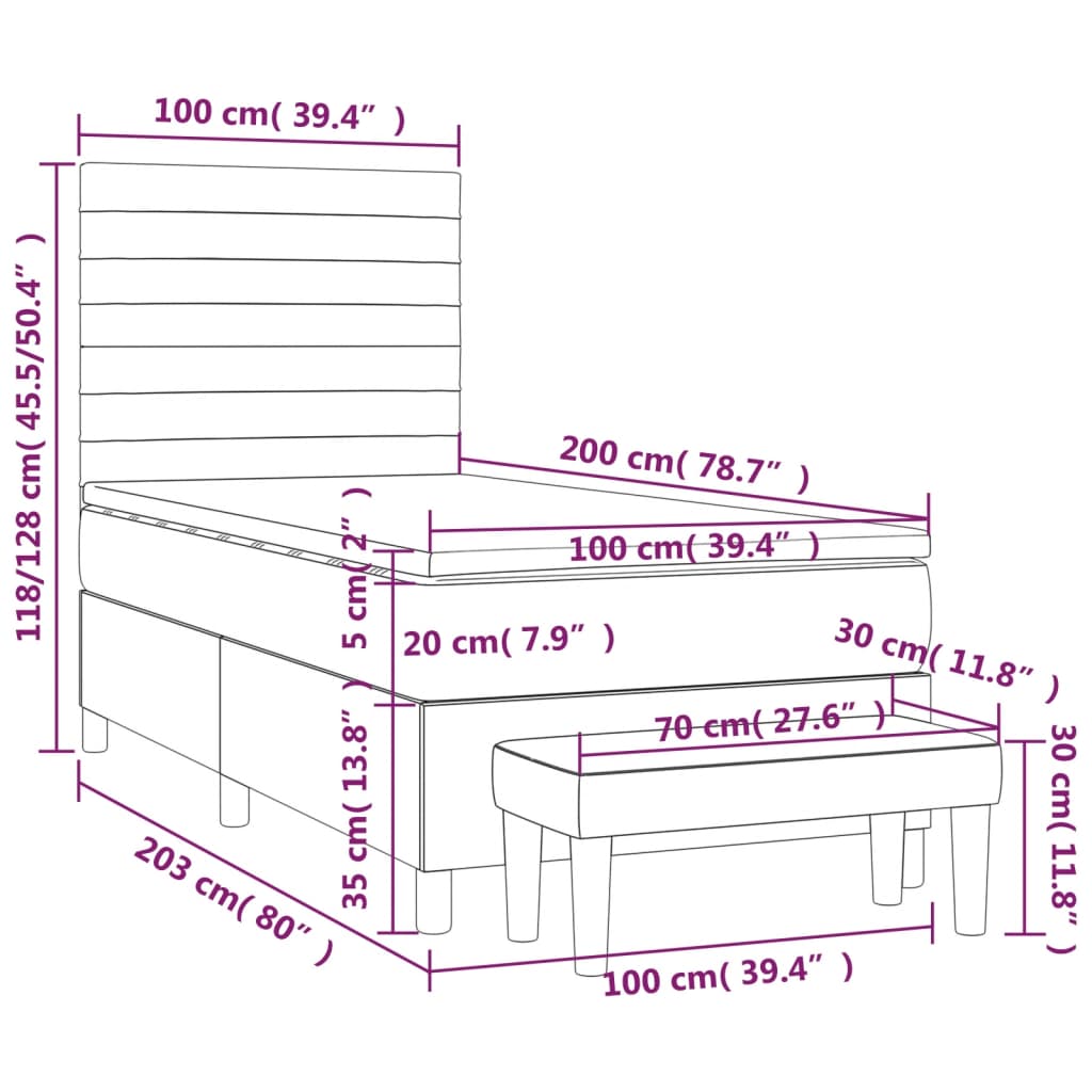 vidaXL Cama com molas/colchão 100x200 cm tecido preto