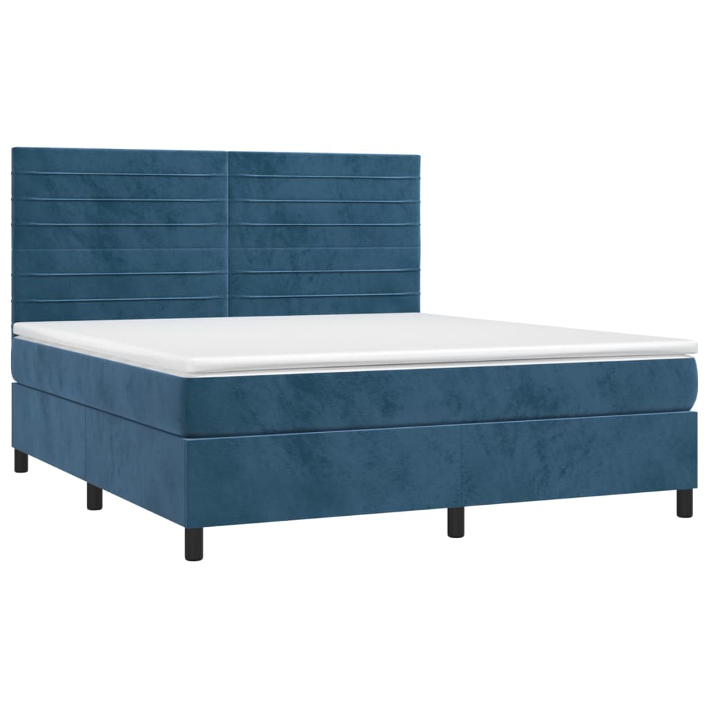 vidaXL Cama box spring c/ colchão/LED 180x200 cm veludo azul-escuro