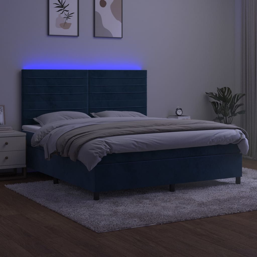 vidaXL Cama box spring c/ colchão/LED 180x200 cm veludo azul-escuro