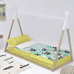HappyFriday|Capa de Edredão com Enchimento HappyFriday Moshi Moshi Panda Garden Blue Azul 105 x 200 cm