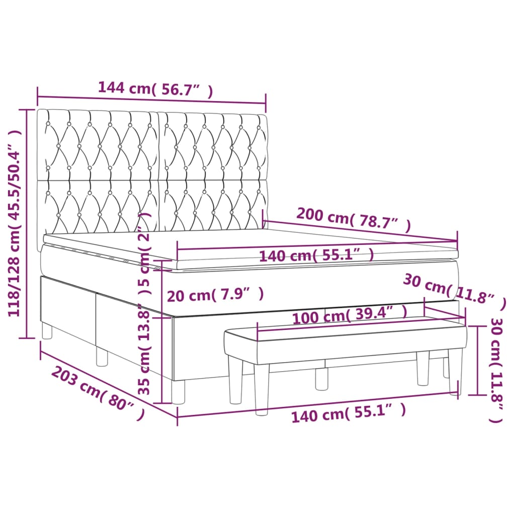 vidaXL Cama com molas/colchão 140x200 cm tecido castanho-escuro