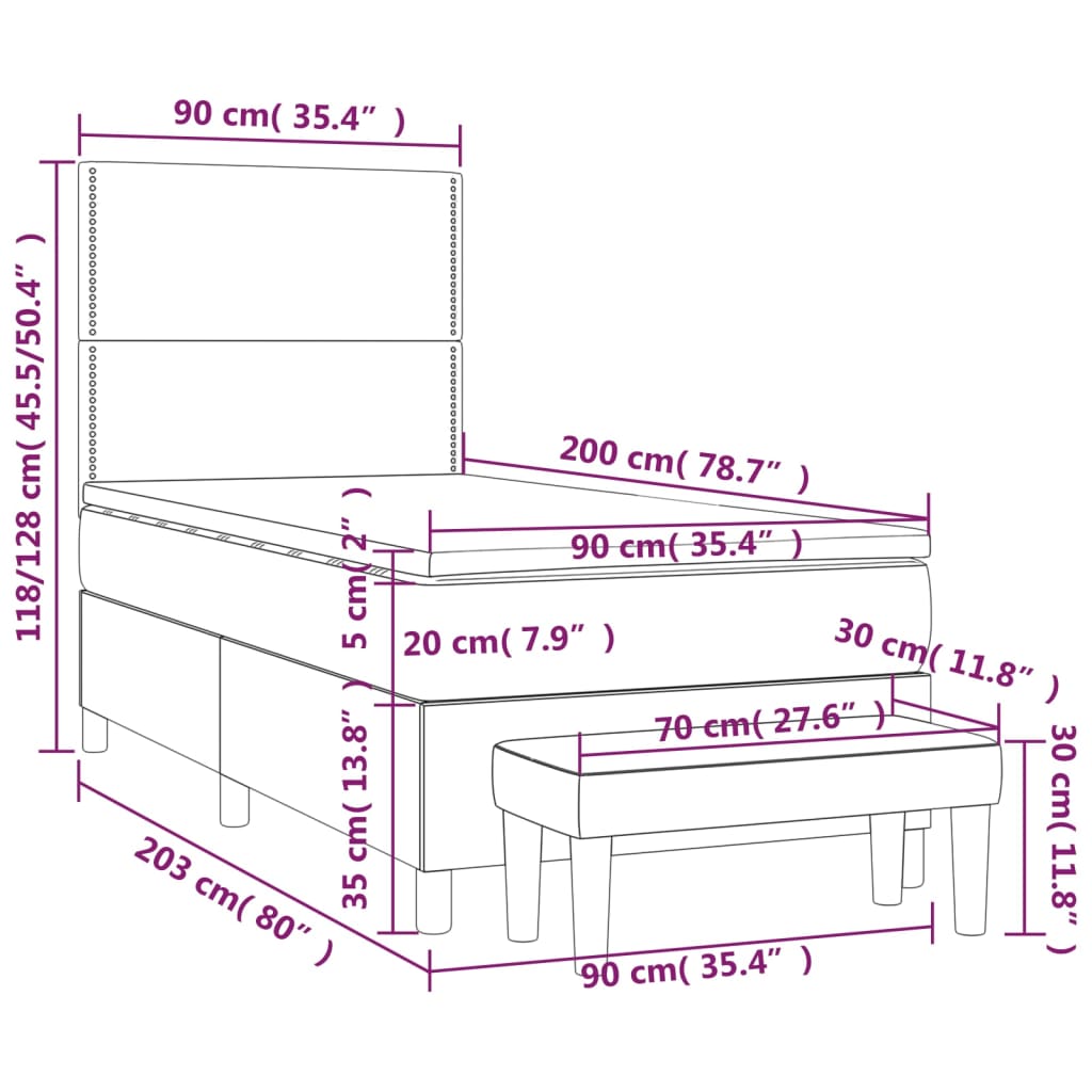 vidaXL Cama com molas/colchão 90x200 cm tecido cinzento-escuro