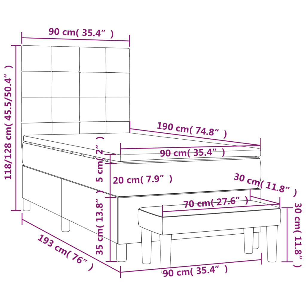 vidaXL Cama com molas/colchão 90x190 cm tecido cinzento-claro