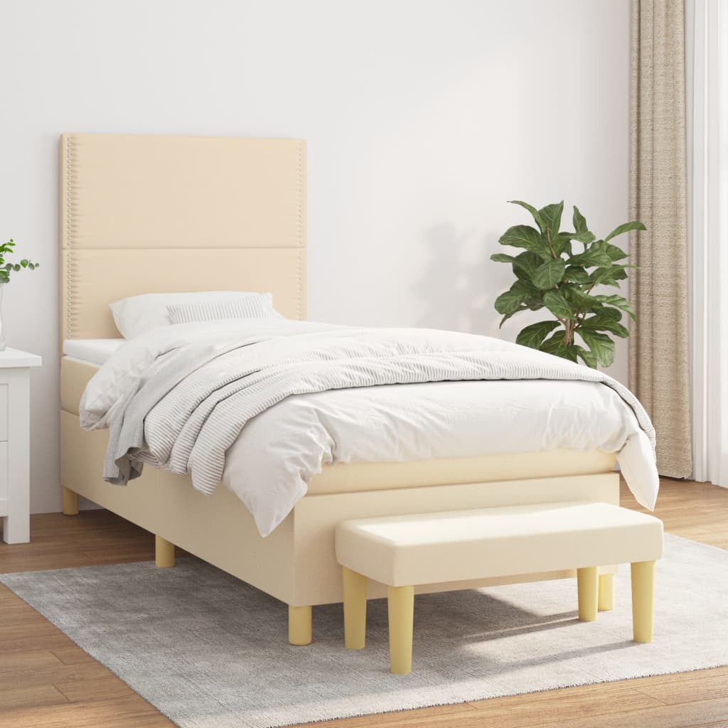 vidaXL Cama com molas/colchão 90x200 cm tecido cor crème