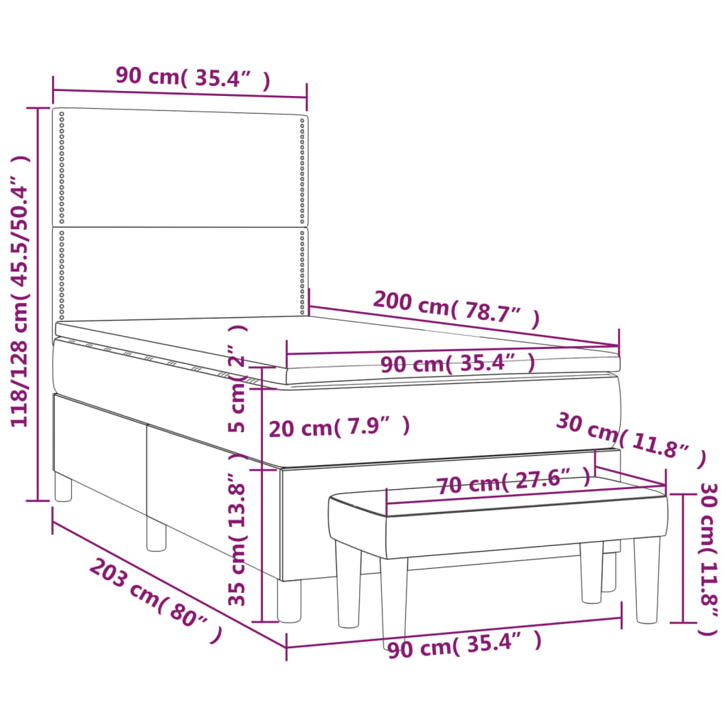 vidaXL Cama com molas/colchão 90x200 cm tecido cor crème