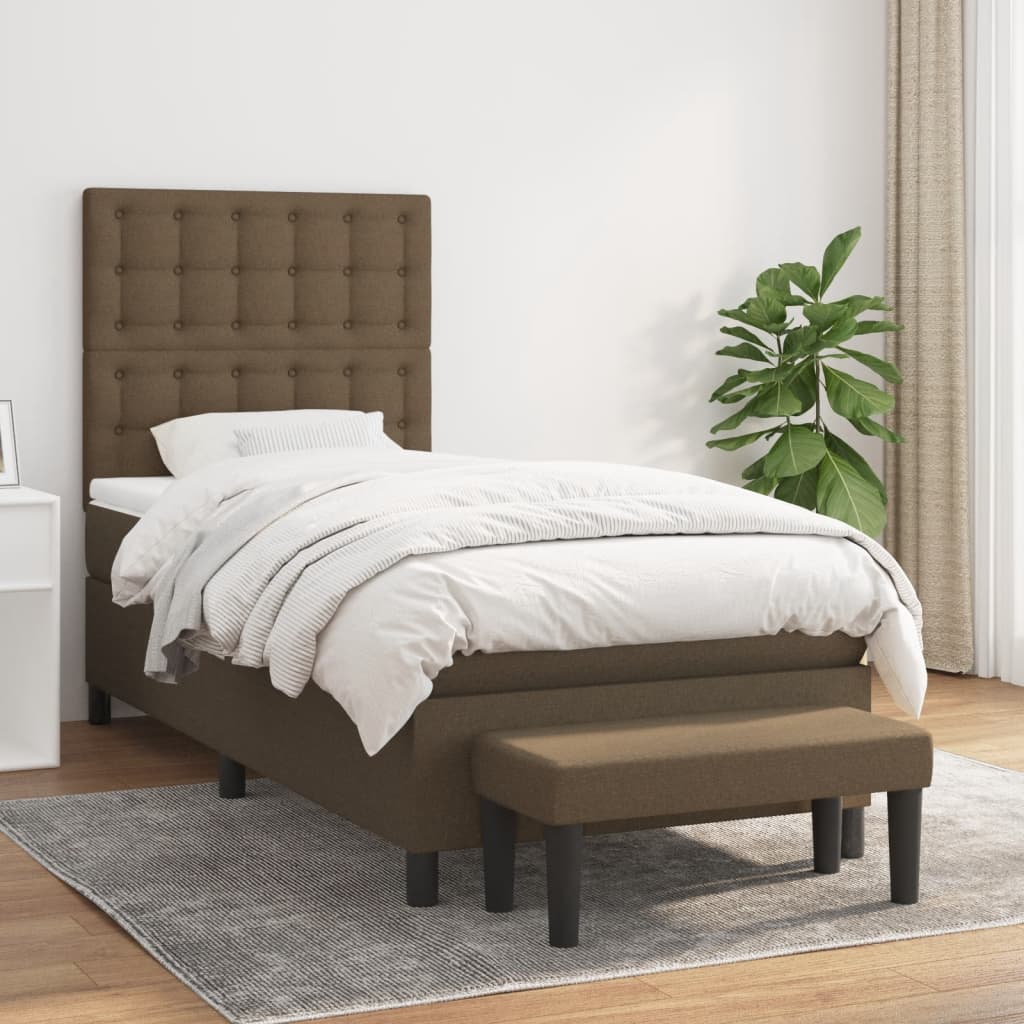 vidaXL Cama com molas/colchão 90x190 cm tecido castanho-escuro