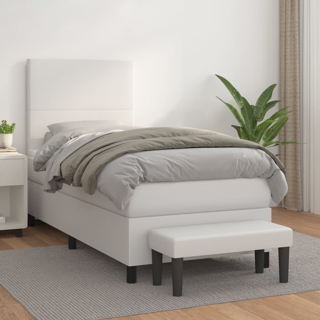 vidaXL Cama com molas/colchão 90x200 cm couro artificial branco