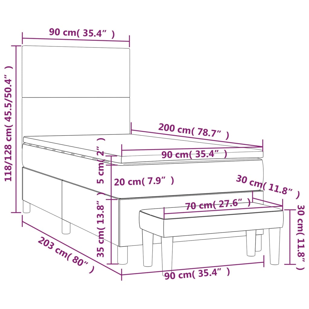 vidaXL Cama com molas/colchão 90x200 cm couro artificial branco